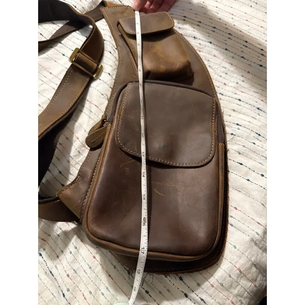 Kattee Handmade Oiled Leather Sling Bag Multi Pocket Men’s NWOT Crossbody